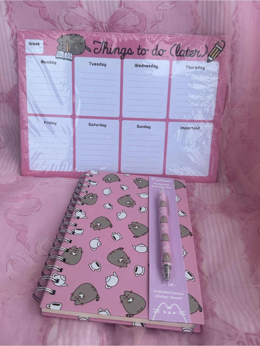 Pusheen Pink Weekly Desk Planner & Notebook with Pen Bundle.